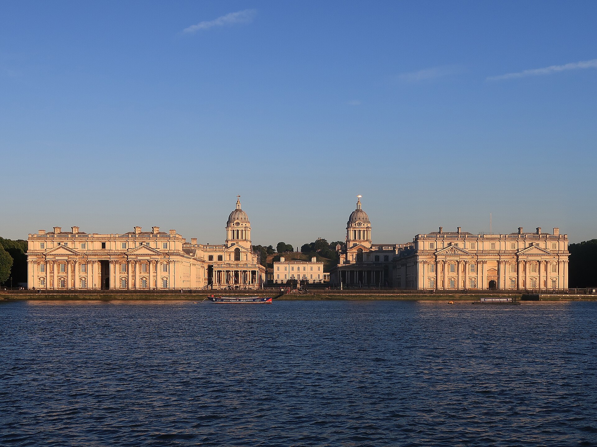 Old Royal Naval College and Royal Observatory hill seen from the Thames